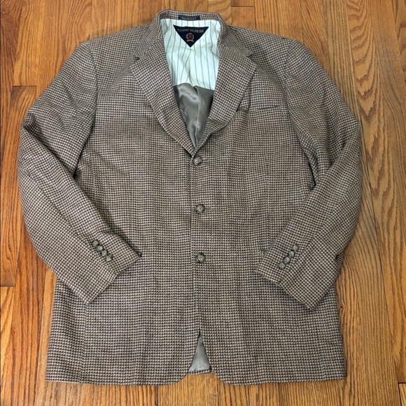 Vintage Tommy Hilfiger Wool Blazer Jacket Houndstooth Men's 41L Academia Preppy - Picture 1 of 15